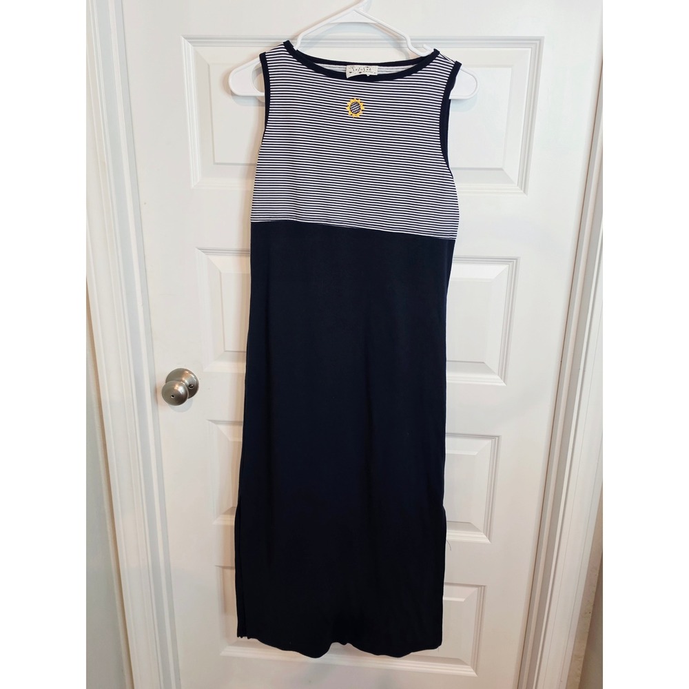 Talulah by Roosters Maxi Dress M Navy White Cotton Boho Sunflower Striped Casual